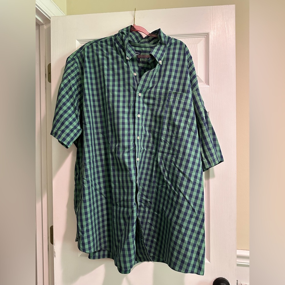 4XL Brooks Brothers Blue and Green Plaid Short Sleeve Dress Shirt